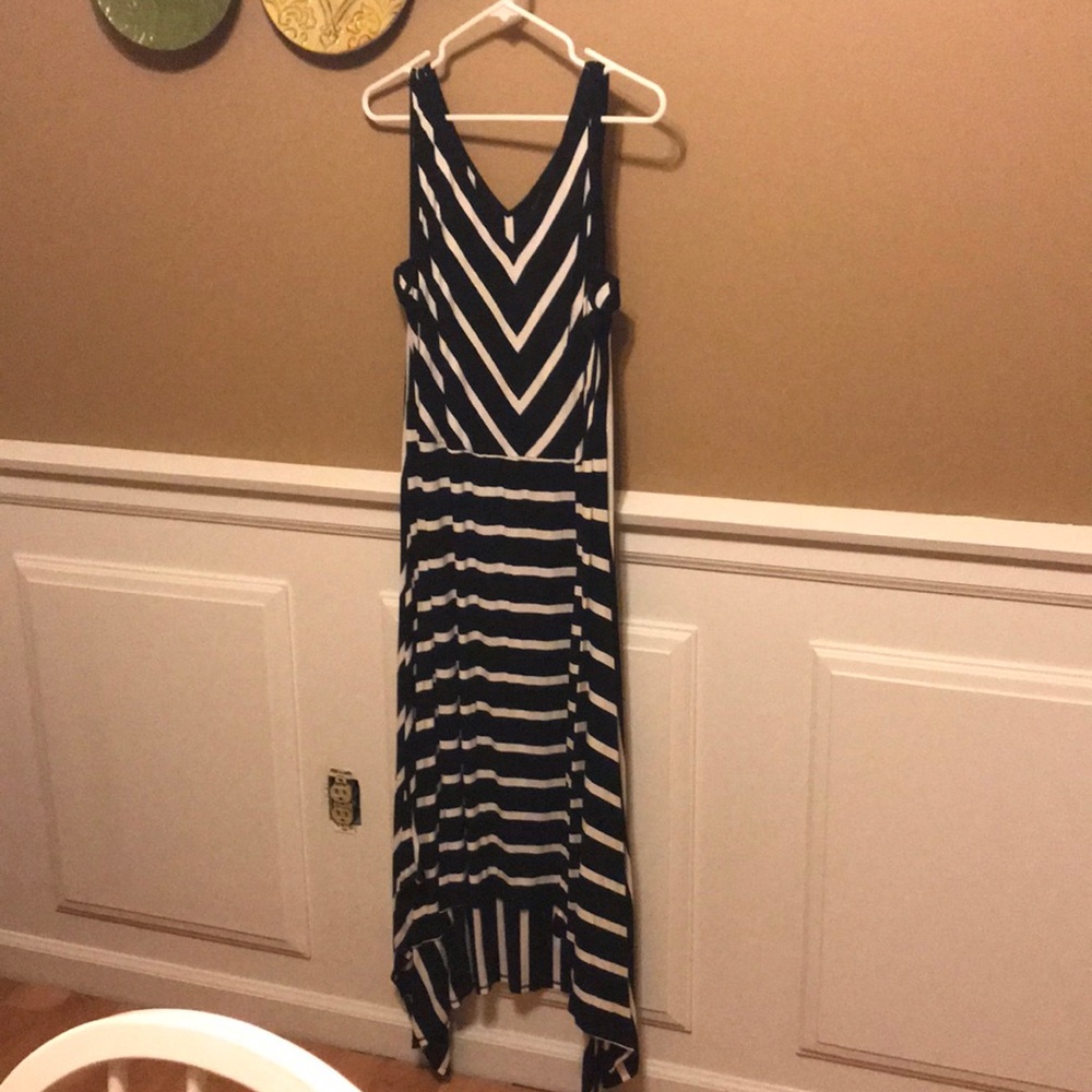 Black and white tank dress with shark bite hem